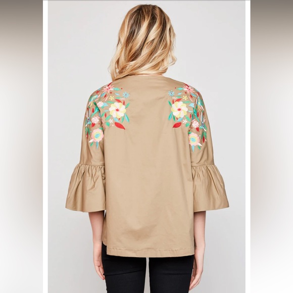 Womens Flower Embroidered Jacket - Picture 2 of 8